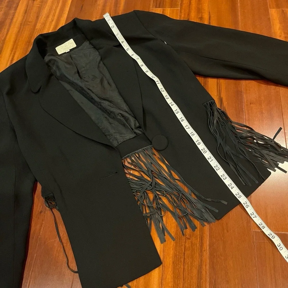 Cache Black Jacket Fringe Trim Single Button Notched Lapel‎ Blazer Western Sz 14